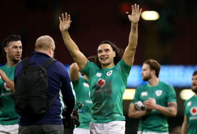 Ireland’s James Lowe celebrates at the final whistle