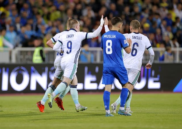 Shane Lavery celebrates his goal for Northern Ireland