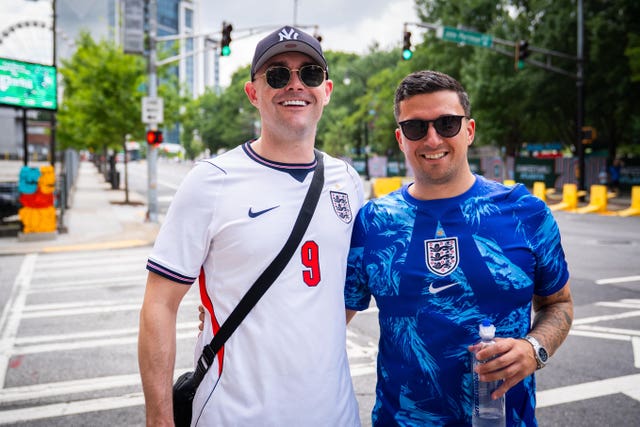 England fans Jack Goodwin, left, and Harrison Killick