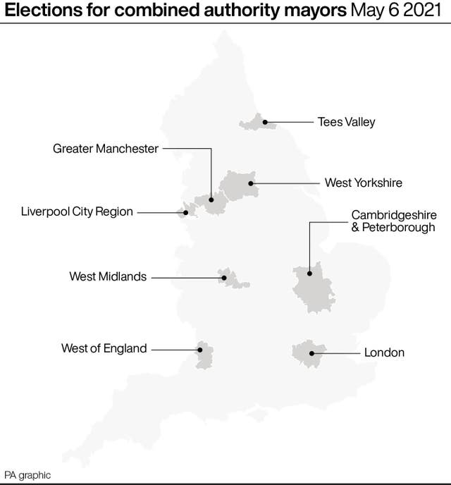 Elections for combined authority mayors May 6 2021