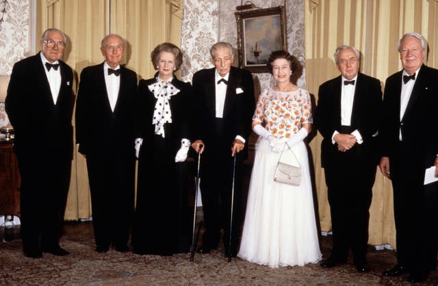 The Queen with six of her PMs