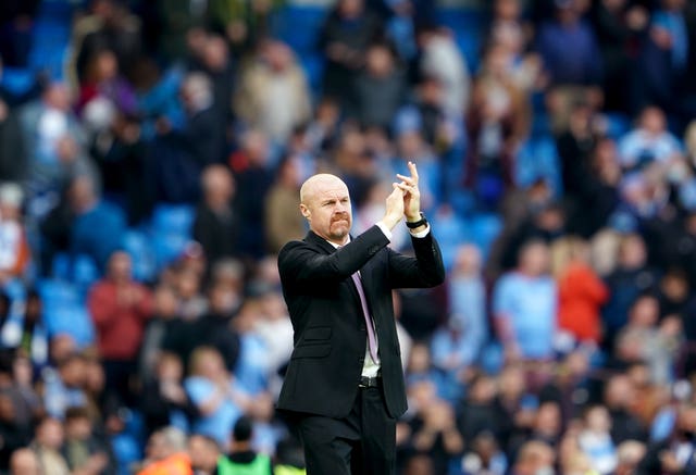 Burnley manager Sean Dyche applauds the fans at the Etihad