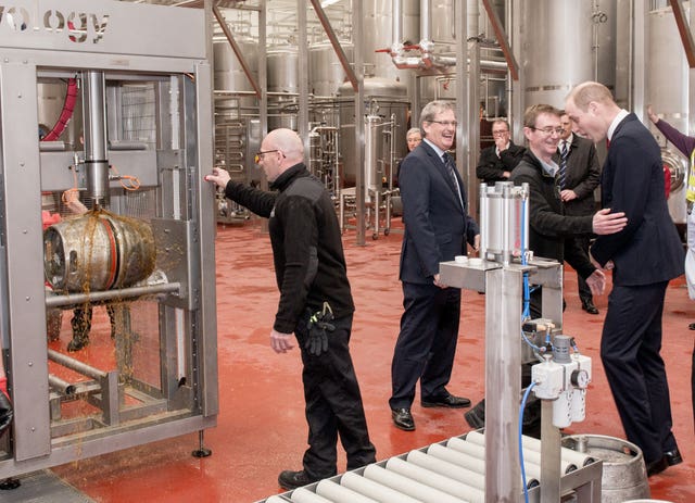 The Duke of Cambridge visits brewery