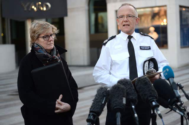 Assistant Commissioner Mark Rowley and England’s chief medical officer Dame Sally Davies update the media (Kirsty O’Connor/PA)