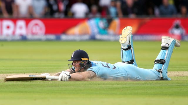 Ben Stokes reacts after the ball hits his bat