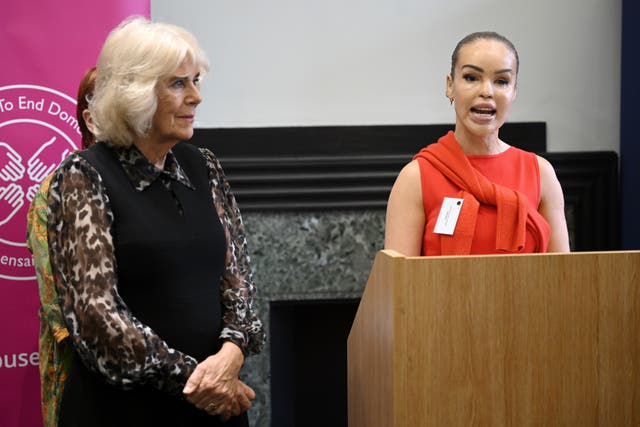 The Queen and Katie Piper during an anniversary reception at the Institution of Mechanical Engineers in London to celebrate 50 years of Women’s Aid in December 2024