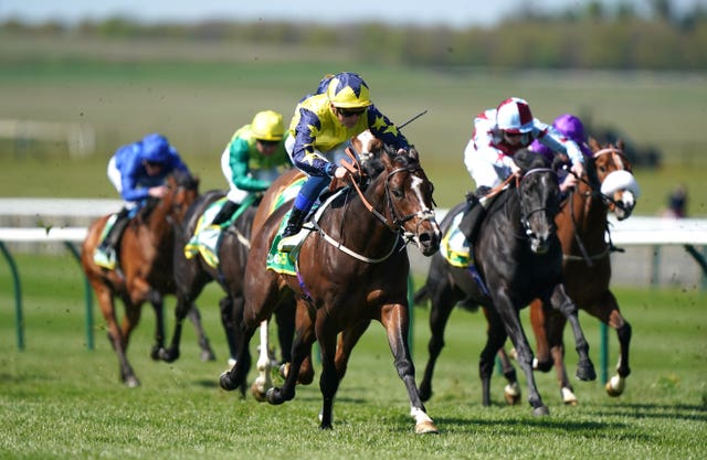 Once More for Luck (centre) won the opening race at Newmarket