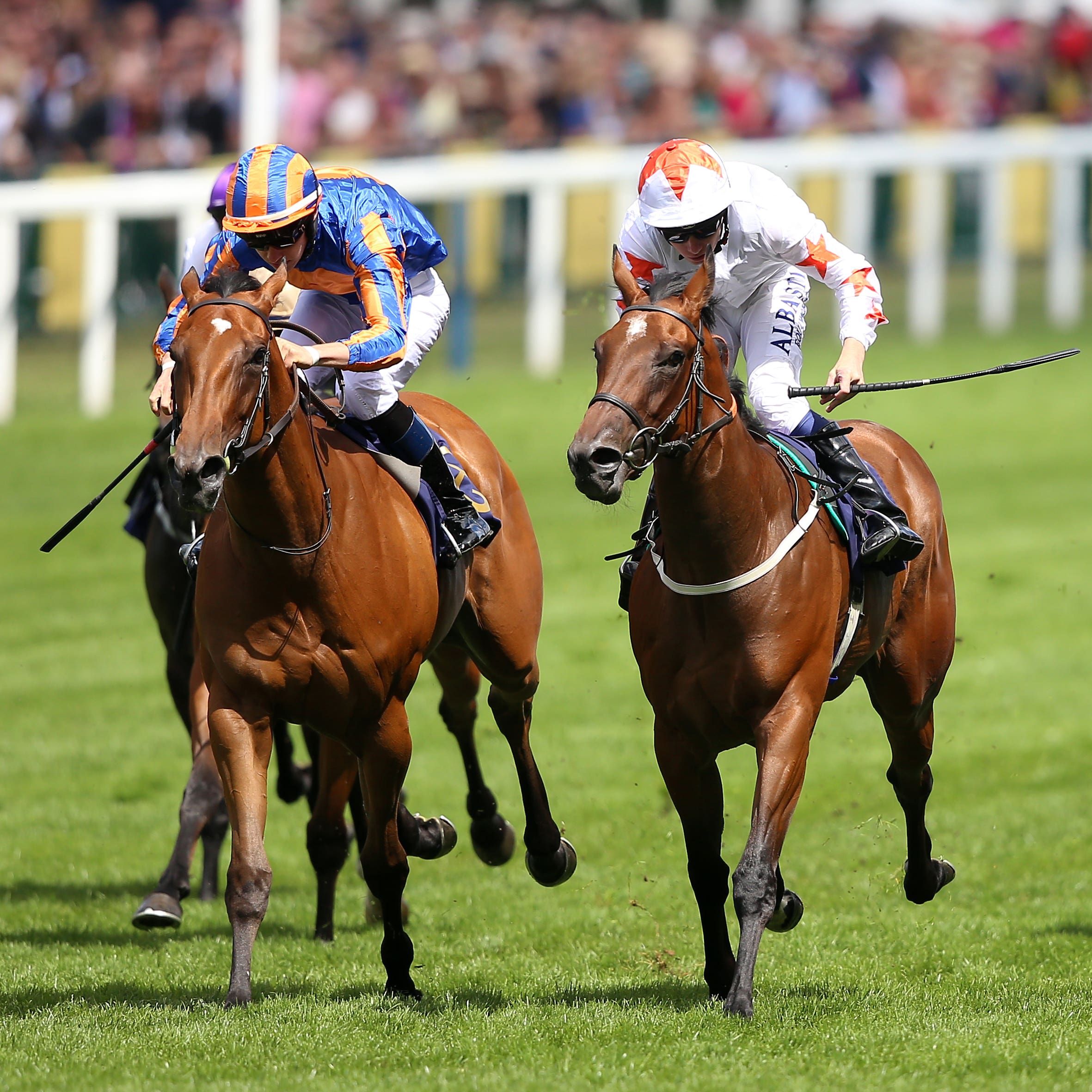 Jockey Oisin Murphy on board Signora Cabello (centre) wins the Queen Mary Stake