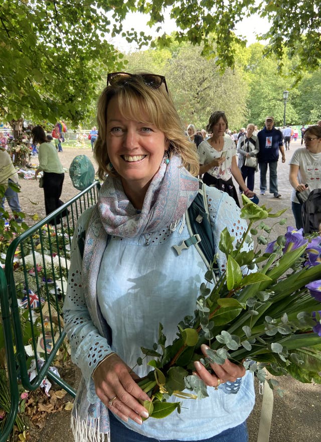 Sue Tovey at the floral tribute area in Green Park, London