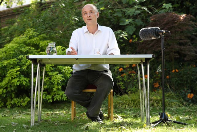 Dominic Cummings, senior aide to Prime Minister Boris Johnson, answers questions from the media after making a statement