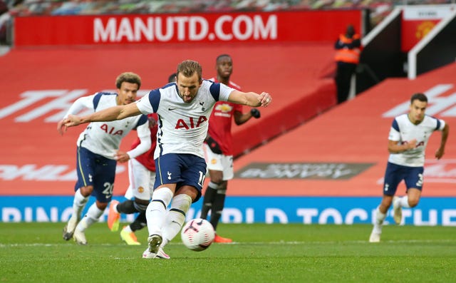 Harry Kane scored Tottenham's sixth goal from the penalty spot at Old Trafford