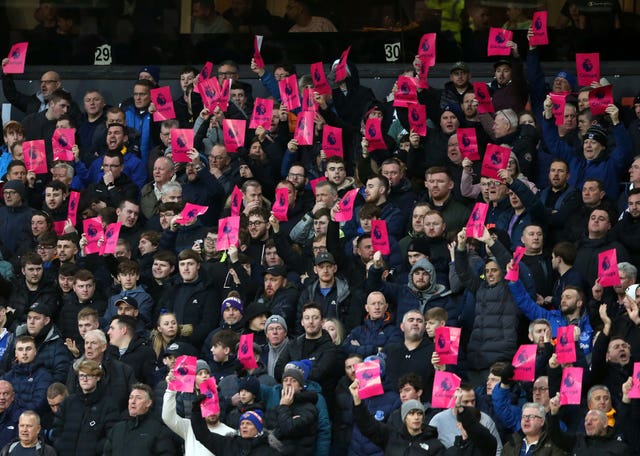 Everton fans stage a protest against the original sanction at their match away to Wolves on December 30 