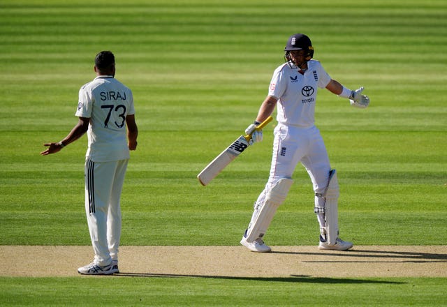 Mohammed Siraj argues with England’s Joe Root, right, at Lord's
