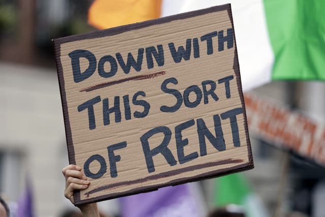 People take part in a housing protest organised by the Community Action Tenants Union to take place at Parnell Square, Dublin