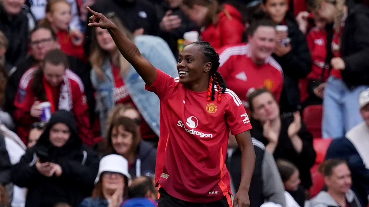 Manchester United’s Melvine Malard celebrates her equaliser (Martin Rickett/PA)
