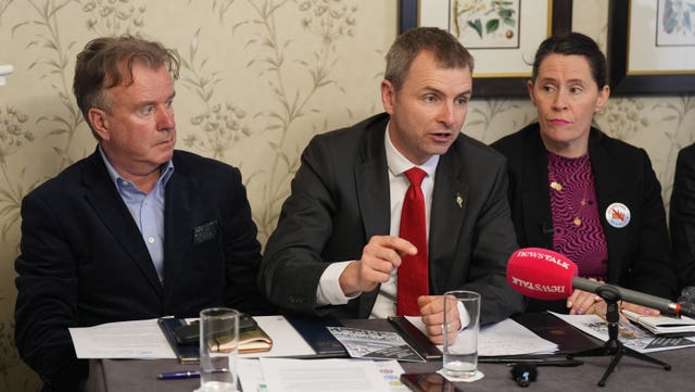 Independent senator Tom Clonan, left to right, Sinn Fein TD Ruairi O Murchu and Social Democrats TD Sinead Gibney 