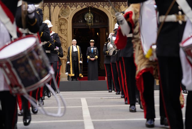 The Princess Royal standing with the Speaker of the House of Commons Sir Lindsay Hoyle in Speaker's Court