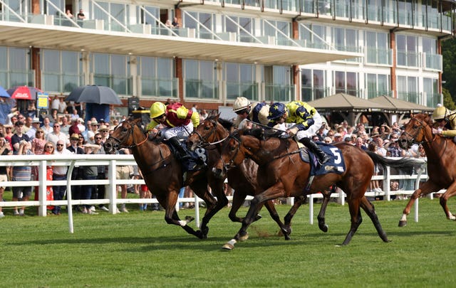 Great Generation (left) winning the Chartwell Fillies' Stakes at Lingfield