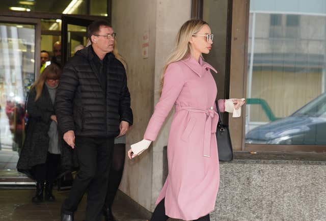 Thomas Cashman’s girlfriend Kayleeanne Sweeney (right) and family leaving Manchester Crown Court