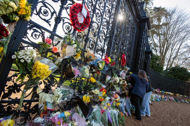 Floral tributes at the gates of Sandringham House in Norfolk