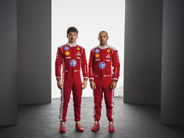 Handout photo dated 21/01/2026 provided by Ferrari of Lewis Hamilton and Charles Leclerc