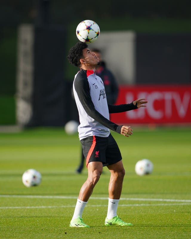 Luis Diaz during a Liverpool training session