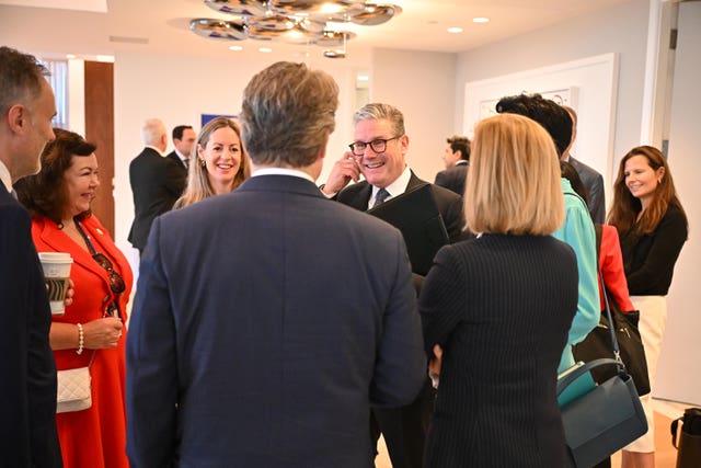 Sir Keir Starmer standing talking to business leaders at the consul general’s residence in New York 