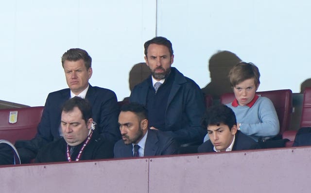 Gareth Southgate, top centre, watches Aston Villa's win over Nottingham Forest