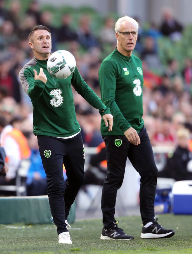 Republic of Ireland manager Mick McCarthy (right) and coach Robbie Keane during a Euro 2020 qualifier against Gibraltar