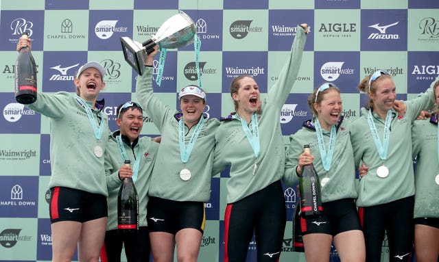 Cambridge celebrate winning the Women's Boat Race