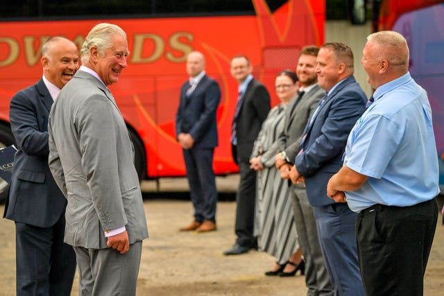 Prince Charles meeting staff at Edwards Coaches