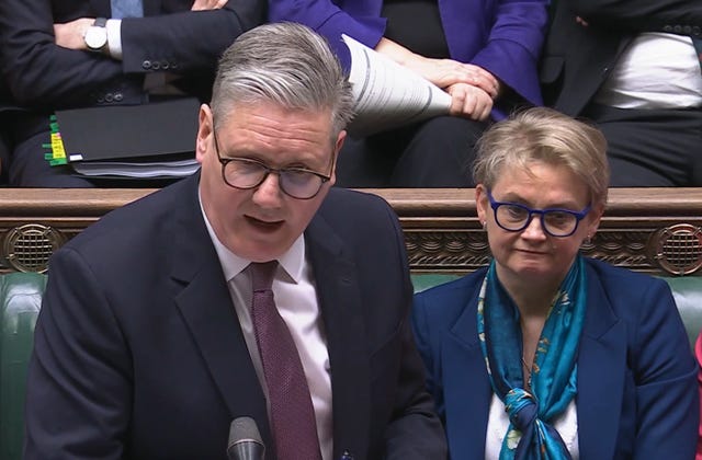 Sir Keir Starmer and Yvette Cooper during Prime Minister’s Questions