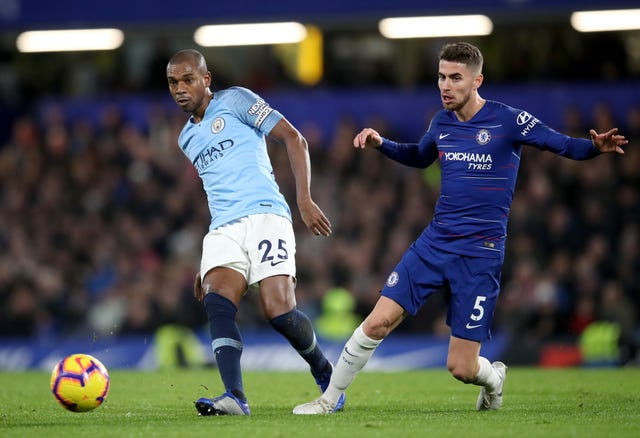 Jorginho, right, could have been competition for Fernandinho, left, at the Etihad Stadium