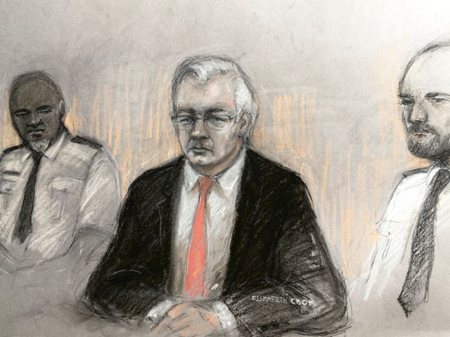 Court artist sketch of Julian Assange at the Old Bailey last week 