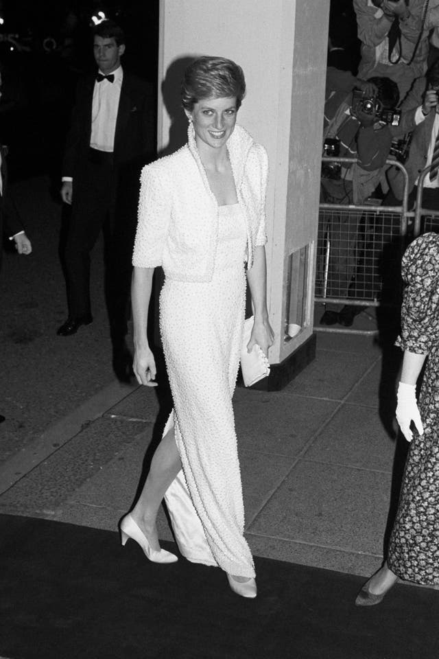 The Princess of Wales arriving at the Royal Albert Hall in London where she was to present the British Fashion Awards 1989 at the end of London Fashion Week.