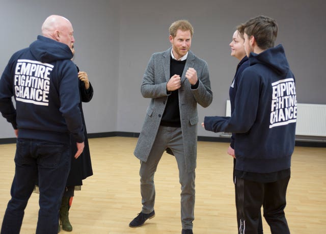 The Duke of Sussex  during a visit to the charity Empire Fighting Chance in Easton, Bristol 