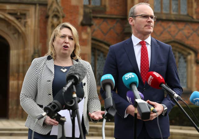 Northern Ireland Secretary Karen Bradley and Ireland’s foreign minister Simon Coveney (Brian Lawless/PA)