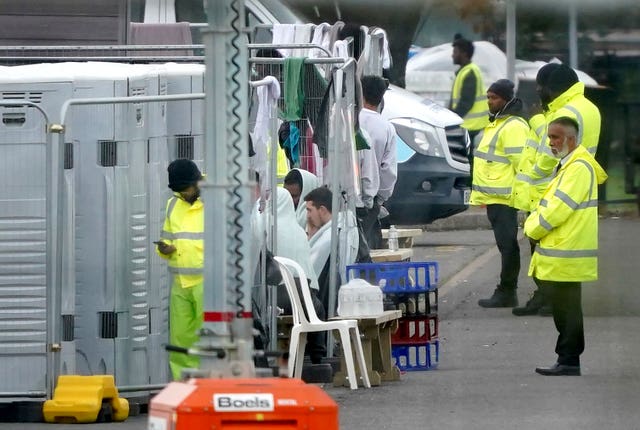 A view of people thought to be migrants at the Manston facility 