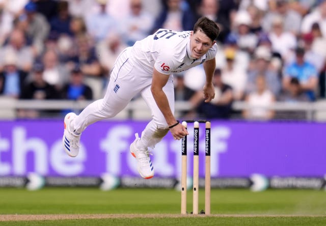 Matthew Potts bowling for England