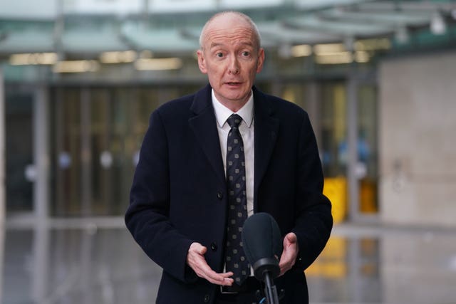 Pat McFadden stands outside the BBC HQ