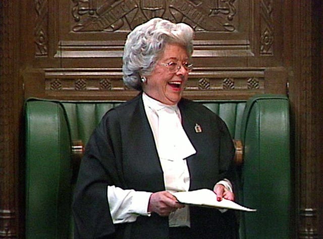 Baroness Boothroyd marking her retirement as speaker of the House of Commons with a valedictory speech to MPs