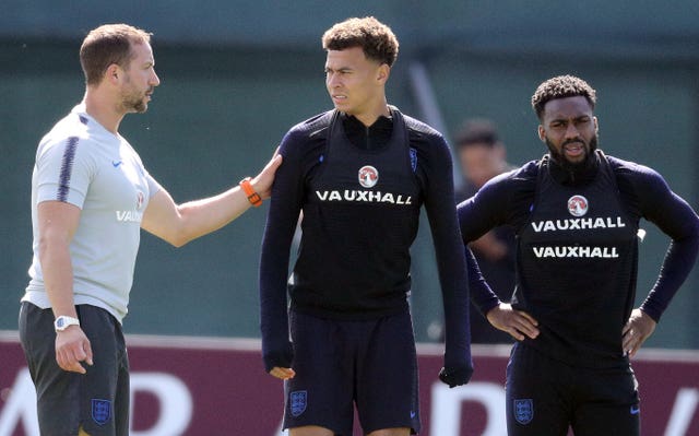 Dele Alli, centre, trained with England on Saturday