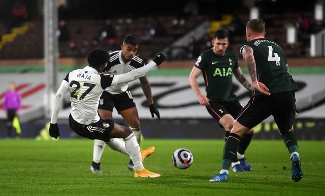 Fulham’s Josh Maja (left) saw his goal against Tottenham ruled out