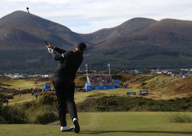 Shane Lowry tees off at Royal County Down