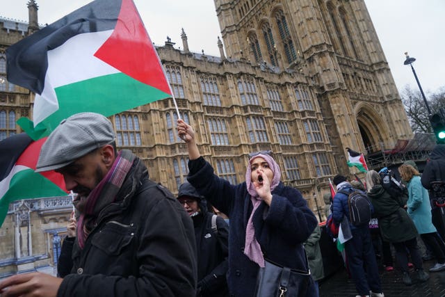 Pro-Palestinian protesters gathered outside Parliament as MPs debated a ceasefire in Gaza