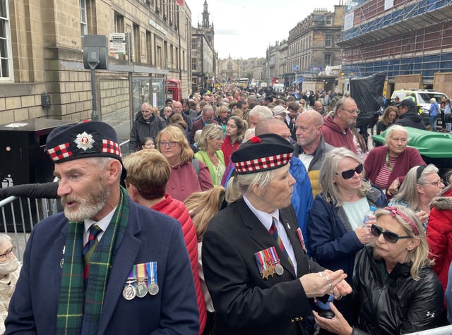 Members of the public queuing to enter St Giles’ Cathedral, Edinburgh, to view and pay their respects to Queen Elizabeth II’s coffin on Monday