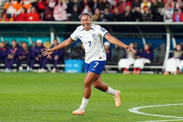 Lauren James celebrates scoring for England