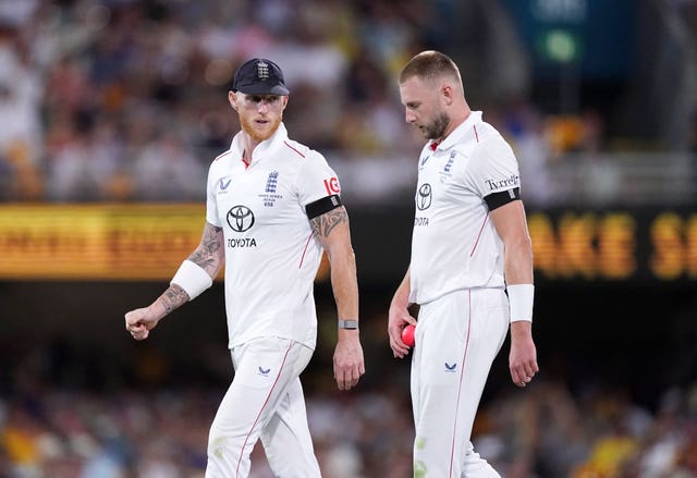 Ben Stokes, left, and Gus Atkinson during the Ashes