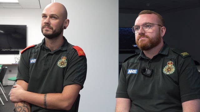 Paramedics Matt Hall, left, and Jay Vernon, recounted the day Paul Doyle drove into football fans at Liverpool FC’s victory parade