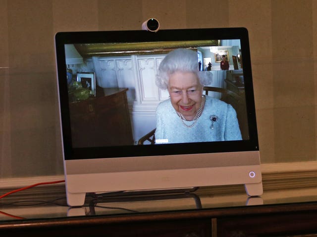 The Queen appears on screen from Windsor Castle during the virtual audiences. Yui Mok/PA Wire